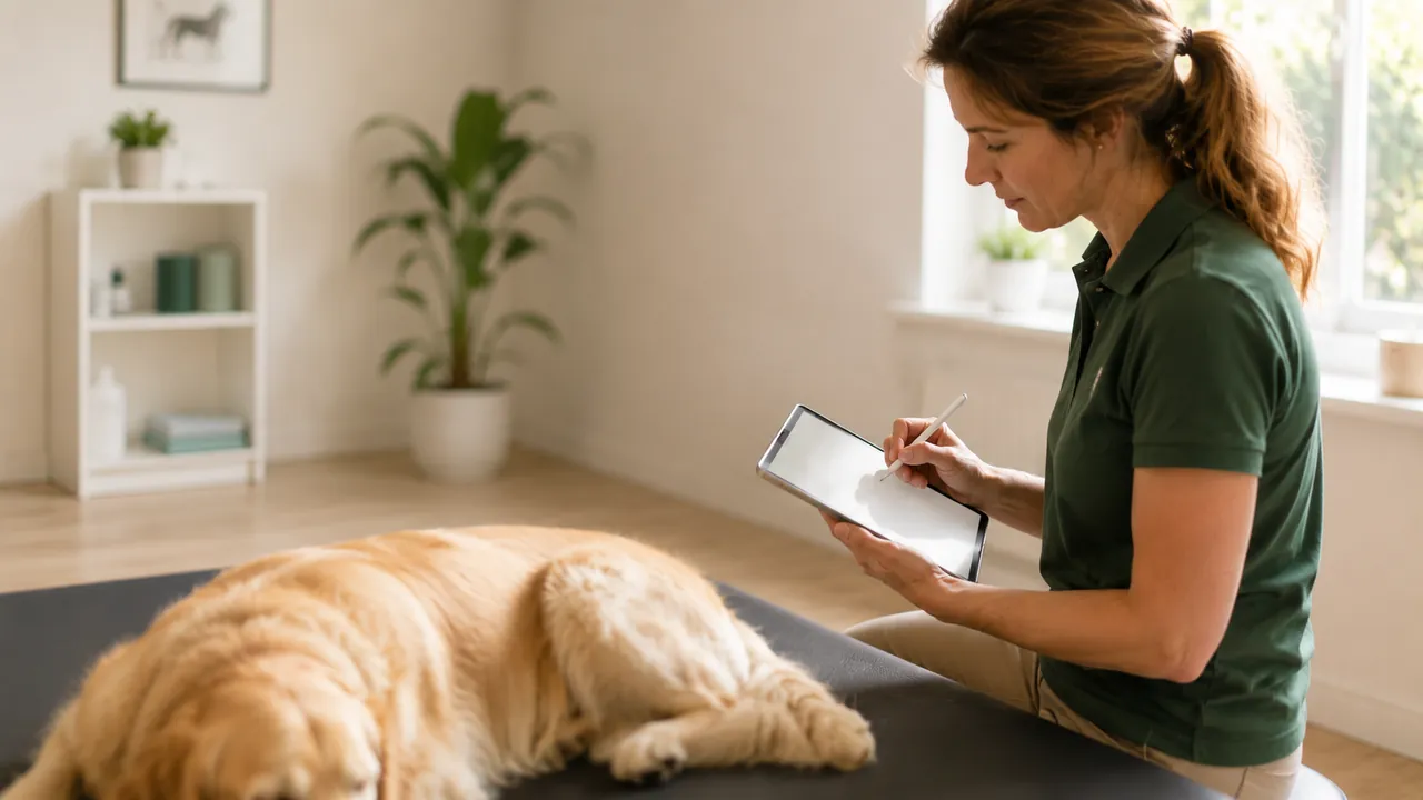 Therapeutin dokumentiert eine Behandlung am Tablet