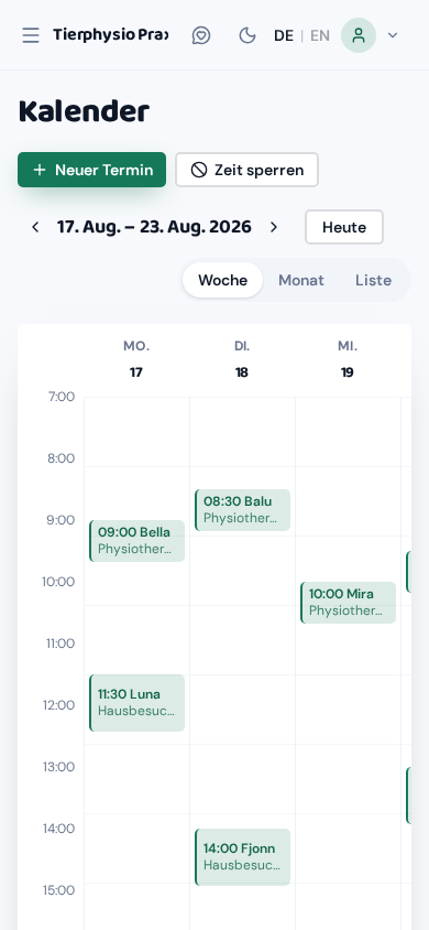 Kalenderansicht mit Hausbesuchen auf dem Handy